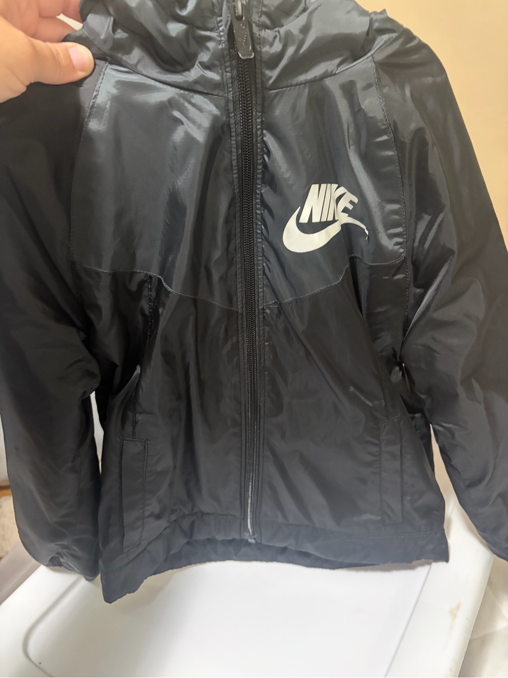 Nike Black Men’s Full-Zip Windbreaker with White Logo